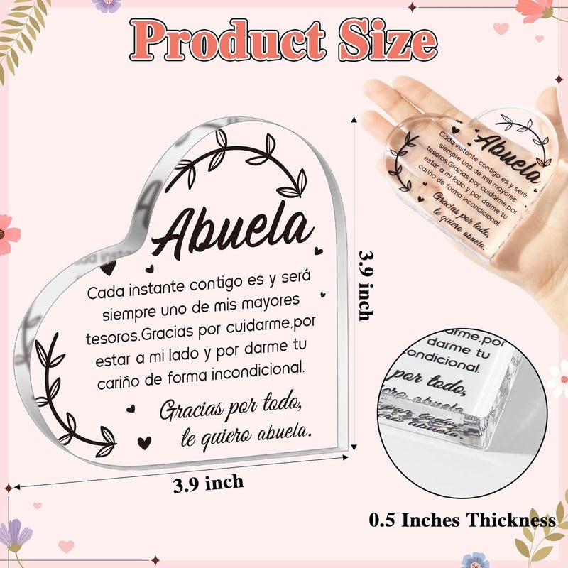 Yopyame Spanish Grandma Acrylic Gifts - Regalos para Abuela Heart Acrylic Plaque Ideas Keepsake Paperweights for Grandma in Spanish Father's Day Christmas Gifts for Grandma from Granddaughter Grandson - Image 2